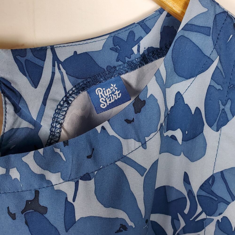 RipSkirt Hawaii Sun Dress Short Sz L Blue Floral Sleeveless Pockets Lightweight - Picture 6 of 13